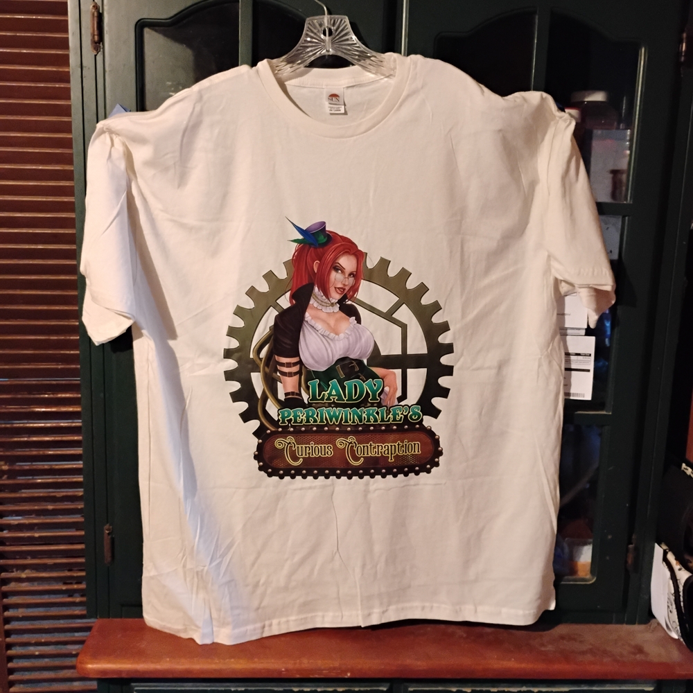 Off-White T-Shirt with Steampunk Graphic Games Periwinkle